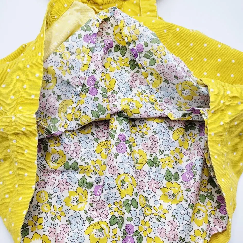 Baby Boden Yellow Polka Dot Corduroy Bunny Applique Pinafore Dress Sz 12-18 mnth - Picture 5 of 7